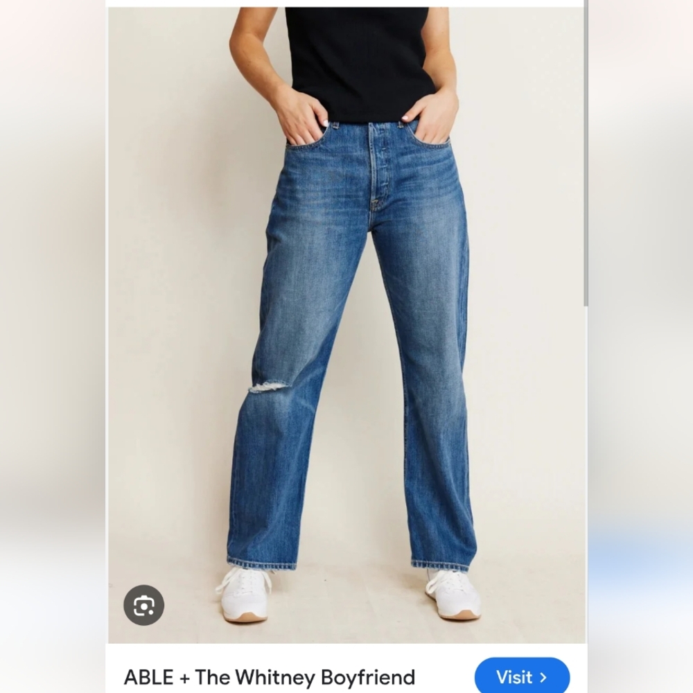 Able Whitney Boyfriend Jeans in Medium Blue with Distressed Knee